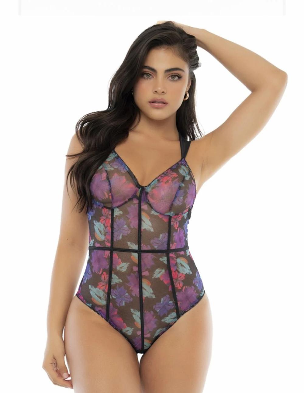 Teddies | Floral Print Mesh Teddy W. Binding Lingerie MULTI